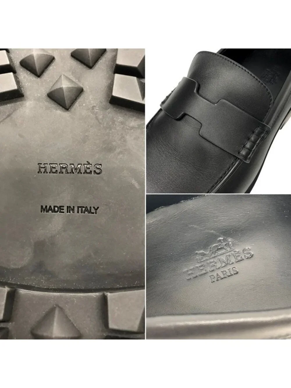 Hermes Cles Man Hitch Cut Detail Moccasins Logo Loafers Thick Sole 385 Black